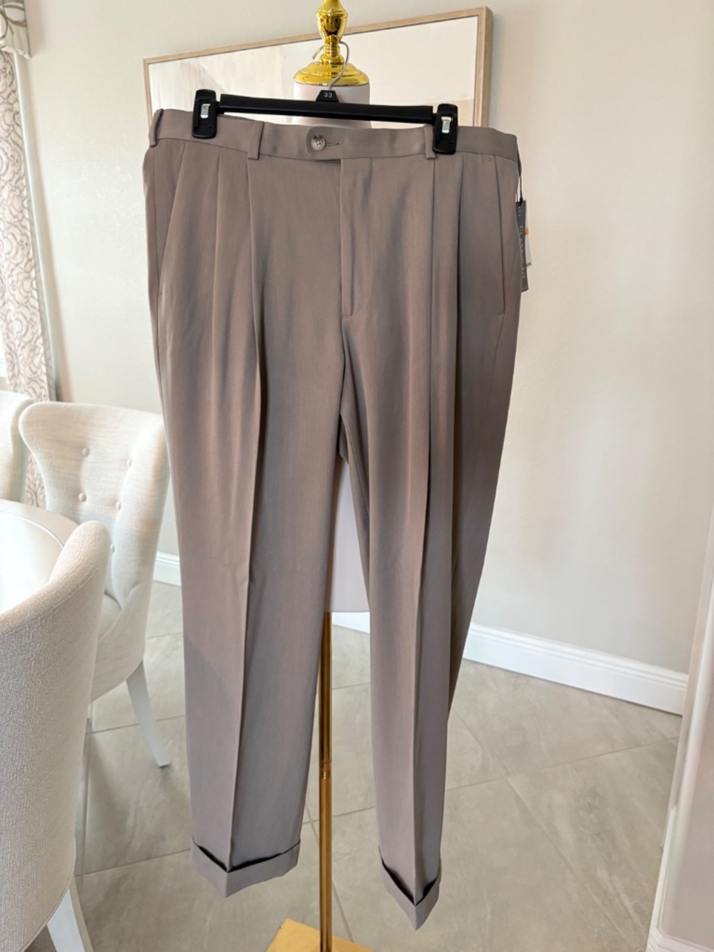 NWT Men' s Perry Ellis Simply Taupe Travel Luxe Dress Pants 33x30